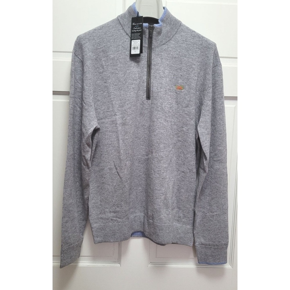 Greyson Sebonack Midweight Wool Cashmere 1/4 Zip Sweater - Lt Heather Grey - L